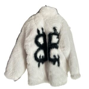 BALENCIAGA FAUX FUR PARKA SIZE 40/ LARGE.  NEW W/TAGS, LARGE BB GRAFFITI ON BACK